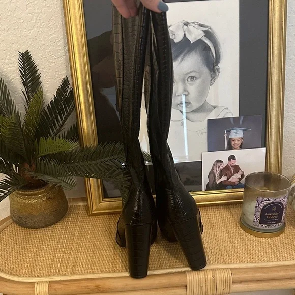 Knee High Faux Croc Boots - Picture 2 of 4